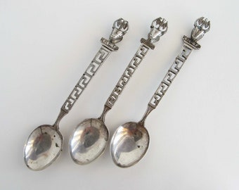 Vintage Greece Crete Kreta Minoan Bull and Labrys Axe 800 Silver Souvenir Demitasse Spoons Set of Three