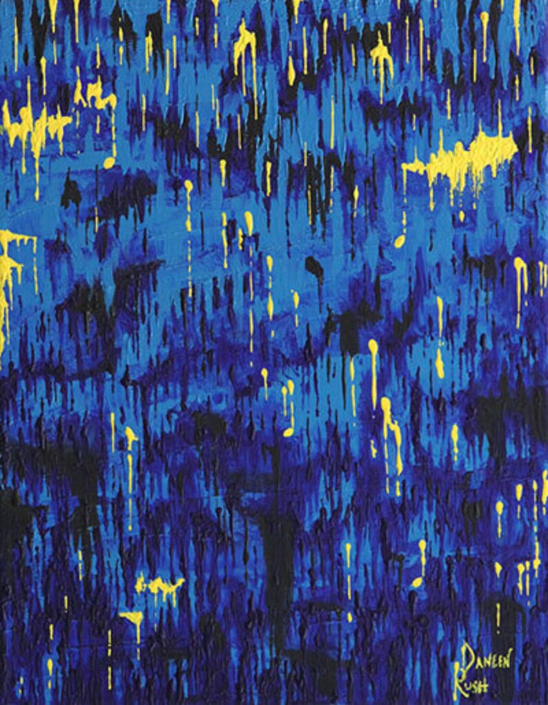 Original Acrylic Painting on Canvas Blue Yellow Abstract Modern Art Melting Pops of Color Cascade by Daneen Rush image 1