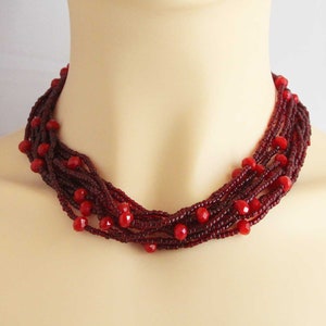 Vintage Blood Red Glass Long Beaded Necklace Multi Strand with Small Beads Rope Length 38.5 Inches image 6