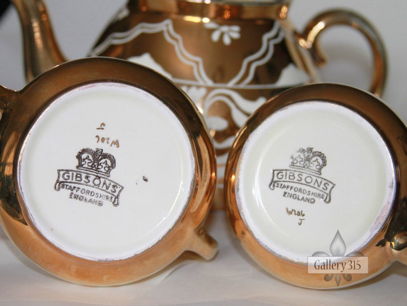Gibsons Staffordshire England Gold and Ivory Teapot and Sugar Etsy