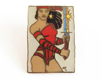 Rare Vintage 1988 Elektra Enamel Pin by Marvel Comics - Elektra Natchios Daredevil Lapel Pin with Copper Colored Base