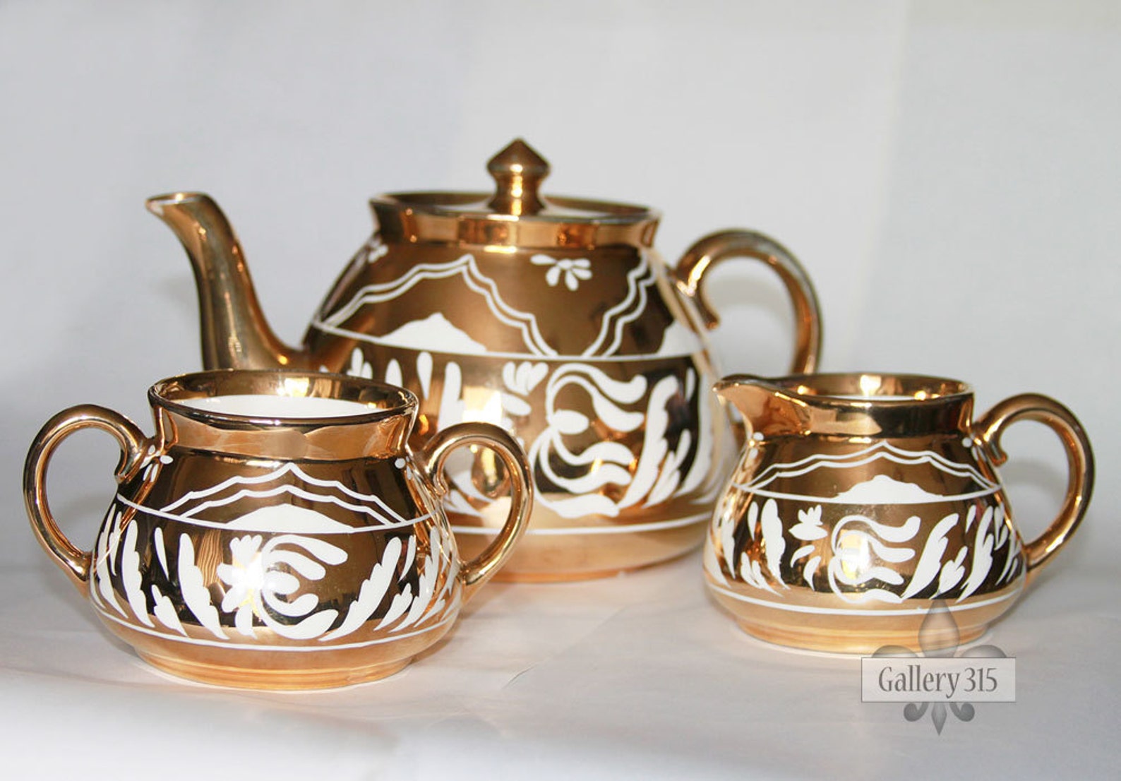 Gibsons Staffordshire England Gold and Ivory Teapot and Sugar Etsy