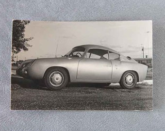 Vintage 1960 Fiat Abarth 750 Sports Car Black and White Photo Postcard Kodak Paper Photo Post Card UNUSED