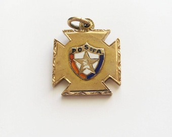 Antique Fob Charm for Patriotic Order Sons of America POS of A - Etched and Gold Filled Charm Medallion Pat'd June 1900