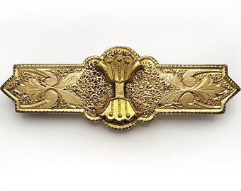 Antique Victorian Etched Gold Filled Bar Brooch Etruscan Revival Pin 1800s