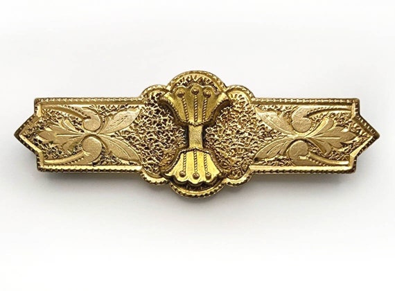 Antique Victorian Etched Gold Filled Bar Brooch E… - image 1