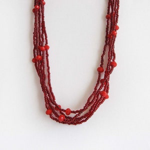 Vintage Blood Red Glass Long Beaded Necklace Multi Strand with Small Beads Rope Length 38.5 Inches image 3