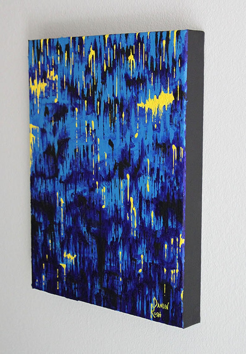 Original Acrylic Painting on Canvas Blue Yellow Abstract Modern Art Melting Pops of Color Cascade by Daneen Rush image 2