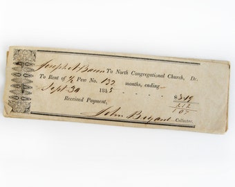 Antique Church Pew Rental Receipts from the 1800s - 19th Century Paper Ephemera Pre-Civil War - Lot of 7