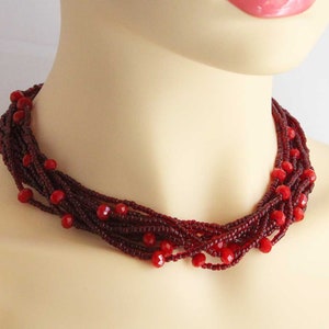 Vintage Blood Red Glass Long Beaded Necklace Multi Strand with Small Beads Rope Length 38.5 Inches image 8
