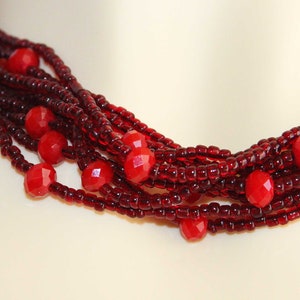 Vintage Blood Red Glass Long Beaded Necklace Multi Strand with Small Beads Rope Length 38.5 Inches image 4