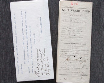 Antique Original 1889 Quitclaim Deed and 1893 Letter from Saint Paul & Duluth Railroad - Minnesota Land History Late 1800s Quit Claim Deed