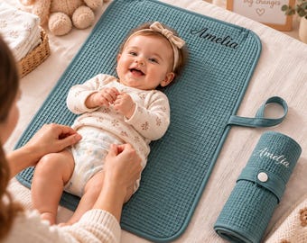 Cambiador portátil personalizado, almohadilla de viaje para pañales, regalo para anunciar el embarazo de un recién nacido, regalo para baby shower de revelación de género