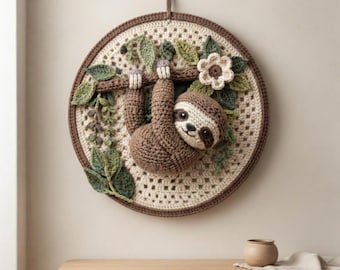 Crochet Sloth Wall Hanging Pattern, Sloth Wall Decor PDF, Crochet Animal Wall Art, Woodland Nursery Decor, Crochet Home Decor
