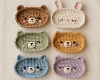 Crochet Animal Basket Pattern PDF, Cute Storage Basket Crochet Pattern, Bear Bunny Cat Catchall Tray, Nursery Organizer DIY