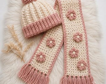 Blossom Frost Beanie Scarf Crochet Pattern (PDF Download)