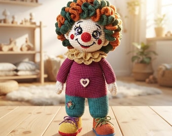 Crochet Clown Pattern PDF, Amigurumi Clown Doll Pattern, Circus Plush Toy, Colorful Crochet Doll, Halloween Clown, Digital Download