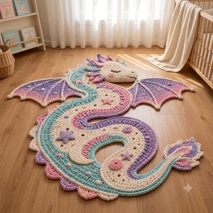 Celestial Dreams Baby Dragon Crochet Rug Pattern, Pastel Fantasy Floor Mat (Digital Download)