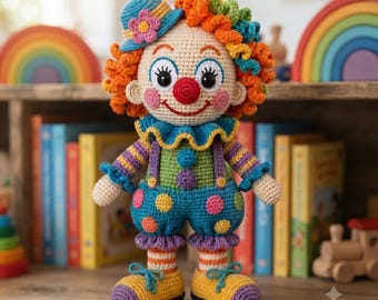 Crochet Clown Amigurumi Pattern PDF, Cute Circus Doll Crochet Pattern, Colorful Plush Toy, DIY Gift, Instant Download