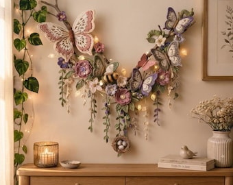 Crochet Butterfly Wall Hanging Pattern, Floral Garden Decor PDF, Butterfly Garland Crochet Pattern, Cottagecore Home Decor