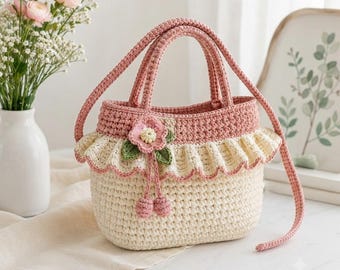 Vintage Rose Ruffle Crossbody Bag Crochet Pattern PDF, Floral Purse Pattern, Cottagecore Handbag, Beginner Crochet Bag