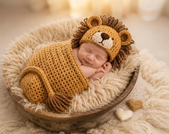 Crochet Lion Cocoon & Hat Pattern PDF, Newborn Photography Prop Crochet Pattern, Baby Lion Costume, Infant Sleep Sack