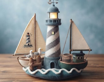 Crochet Lighthouse Pattern, Lighthouse Amigurumi PDF, Nautical Crochet Decor, Sailboat Crochet Pattern, Coastal Decor