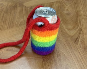Rainbow Felted Wool Drink Sleeve — Kaddy by Kimsies.  Vermont Can Cooler. Small Batches, Made at Home.  Pride Colors.  Gift