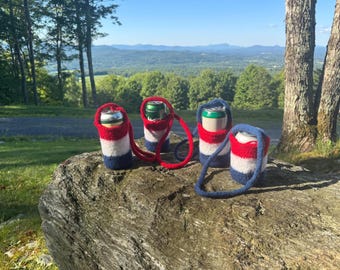 Patriotic Felted Wool Drink Sleeve. Kaddy by Kimsies. Vermont. Small Batches, Made at Home. Red White Blue Can Cooler. Americana