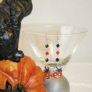 Brincos de Halloween Jack O Lantern com gato preto esmaltado de abóbora Brincos pendurados de Halloween com cristais Swarovski