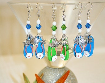 Beach Earrings Flip Flop Earrings with Sterling Beach Charms Fun Summer Earrings Perfect for Summer
