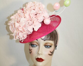 Easter Hat Easter Egg Hat Pink Hydrangea Fascinator Easter Fascinator Church Hat Easter Parade