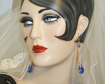 Blue Victorian Style Earrings Wedding Earrings Shoulder Duster Earrings Bridesmaid Earrings Cocktail Earrings Gifts For Her Crystal Earrings
