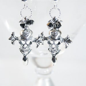 Skull Dangle Earrings with Crystals Goth Inspired Earrings