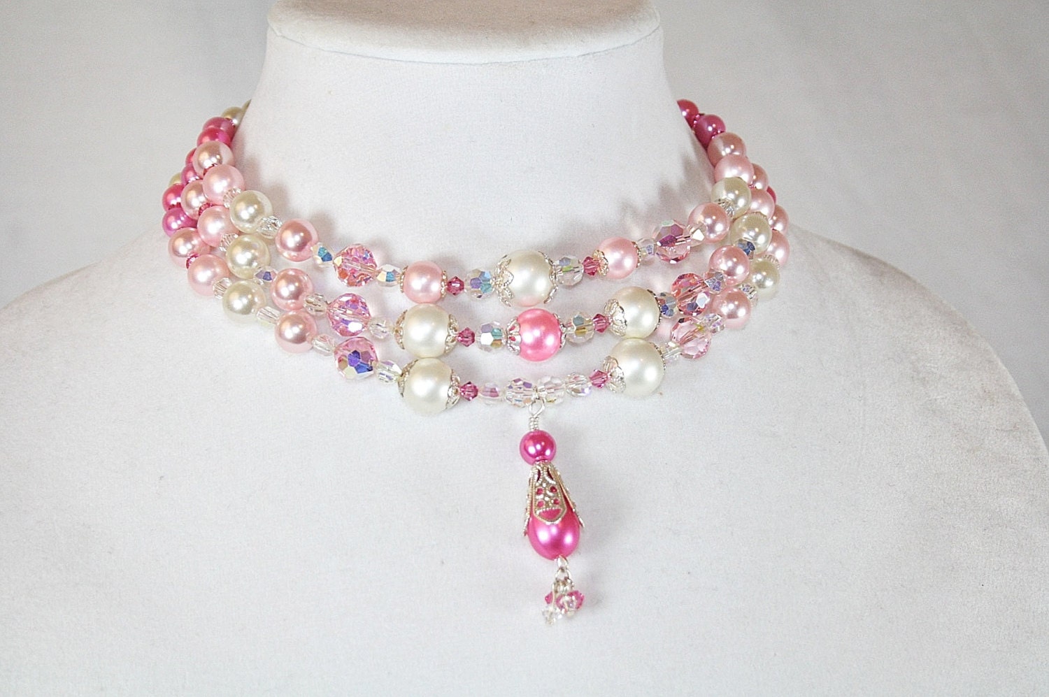 Pink Wedding Choker Necklace With Back Dangle Handcrafted From - Etsy
