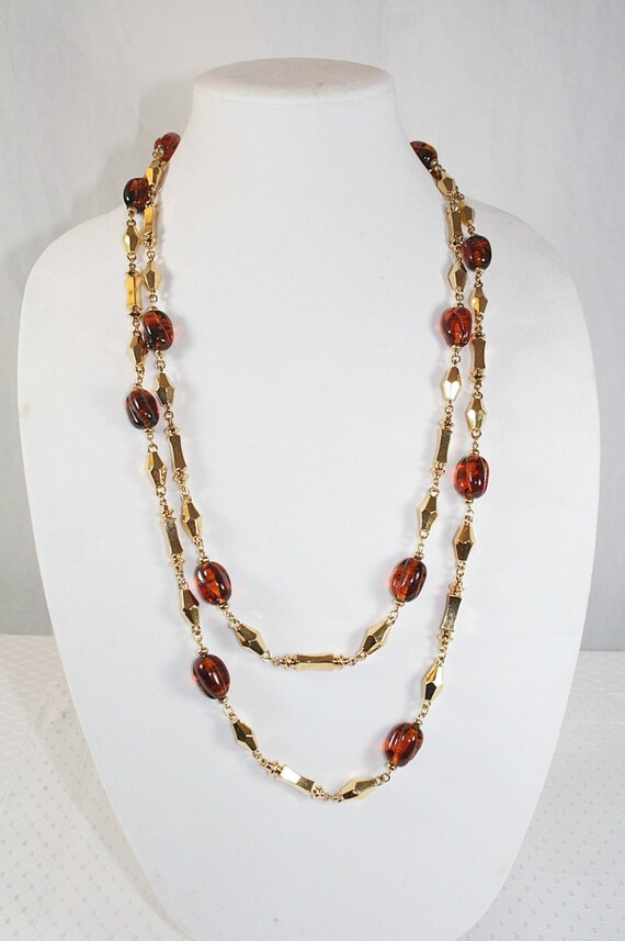 Runway Necklace Amber Colored Glass Beads Flapper… - image 5