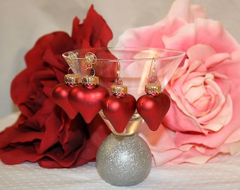 Valentines Red Heart Earrings Heart Ornament Earrings Valentines Day Earrings Heart Earrings
