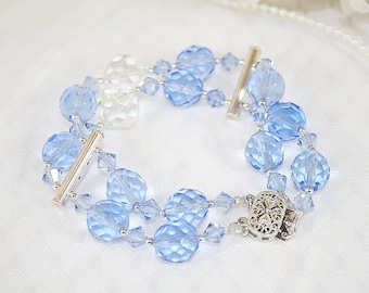 Blue Crystal Bracelet Perfect for Wedding or Special Occasion Two Strand Sparkly Crystal Bracelet Gifts for Her Classic Style Bracelet