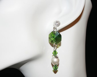 Green Crystal Earrings Dangle Earrings Handcrafted Handmade Gifts For Her Shop Small