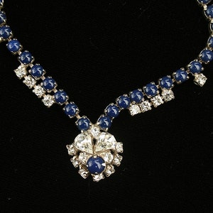 Rhinestone and Cobalt Blue Stone Choker Necklace Wedding Special Occasion Vintage