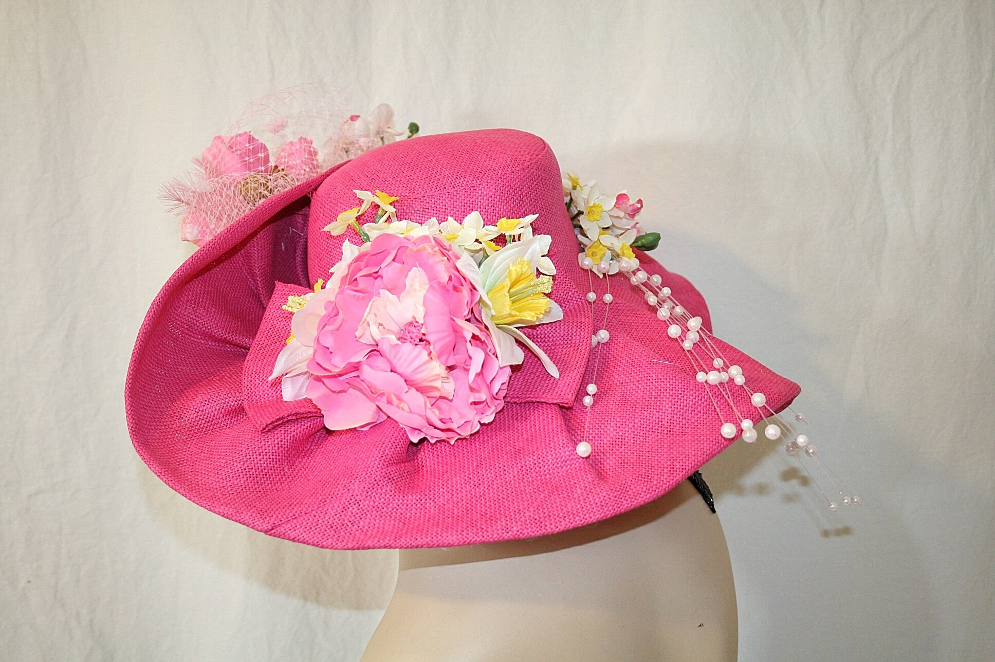 Dark Pink Kentucky Derby Hat Wide Upturned Brim Kentucky Derby Etsy