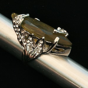 Green Rhinestone Ring Vintage Statement Ring Size 6.5 Cocktail Ring New Old Stock