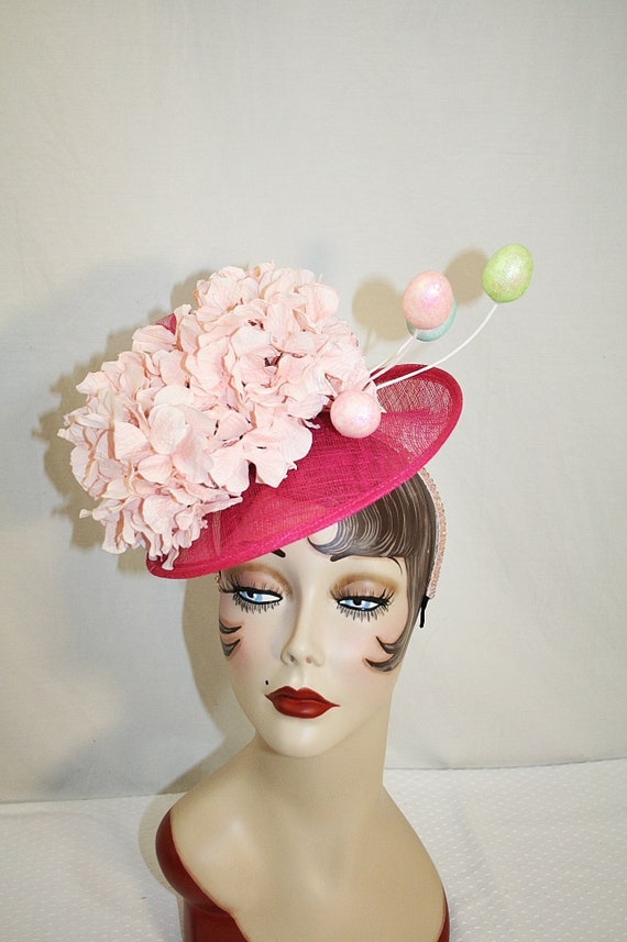 Easter Hat Easter Egg Hat Pink Hydrangea Fascinator Easter | Etsy