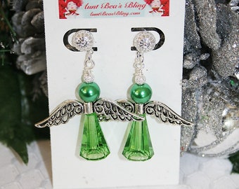 Large Crystal Angel Earrings Christmas Angel Earrings Gifts for Her Holiday Earrings Stocking Stuffers Shop Small