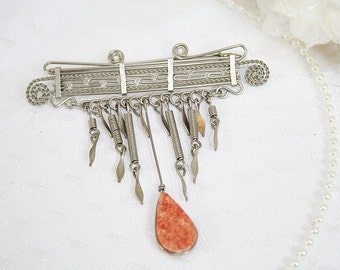 Unusual Wirework Vintage Brooch with Dangles Unusual Jewelry Gifts Silver Wirework Brooch Gift Ideas For Her