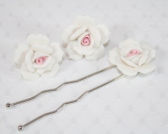 White Rose Hair Pin and Earring Set Bridesmaid Rose Hair Clip Earring Set Spring Flower Hair Pin and  Earrings