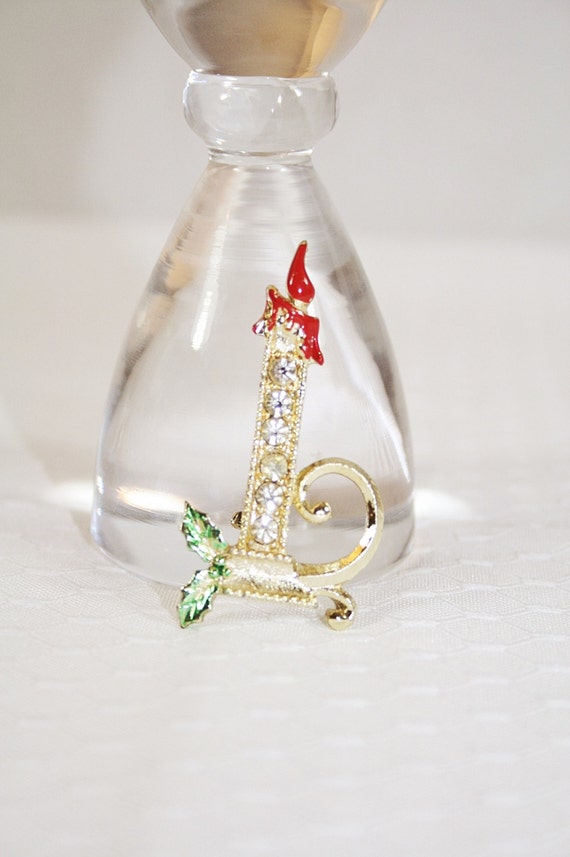 Rhinestone Christmas Candle Brooch Pin Vintage Ch… - image 1