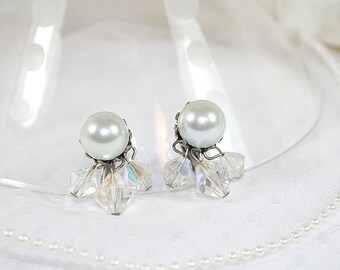 Faux Pearl and Crystal Earrings Vintage Wedding Earrings Special Occasion Earrings  Earrings For Any Occasion