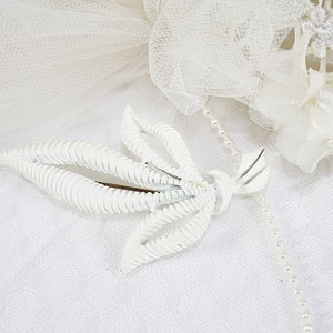 White Enameled Leaf Brooch Vintage Leaf Pin