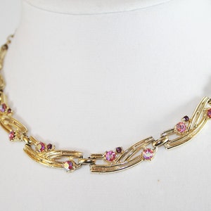 Pink Aurora Borealis Rhinestone Necklace Earring Set Vintage Wedding Jewelry Gifts for Her image 4